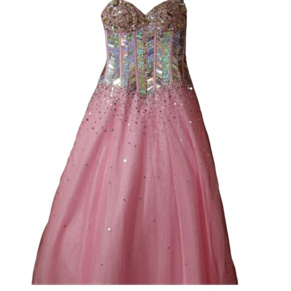 Pink Ballgown Quinceanera Prom Fluffy Full Skirt Barbiecore Gown Dress Holo Bead - Picture 1 of 16